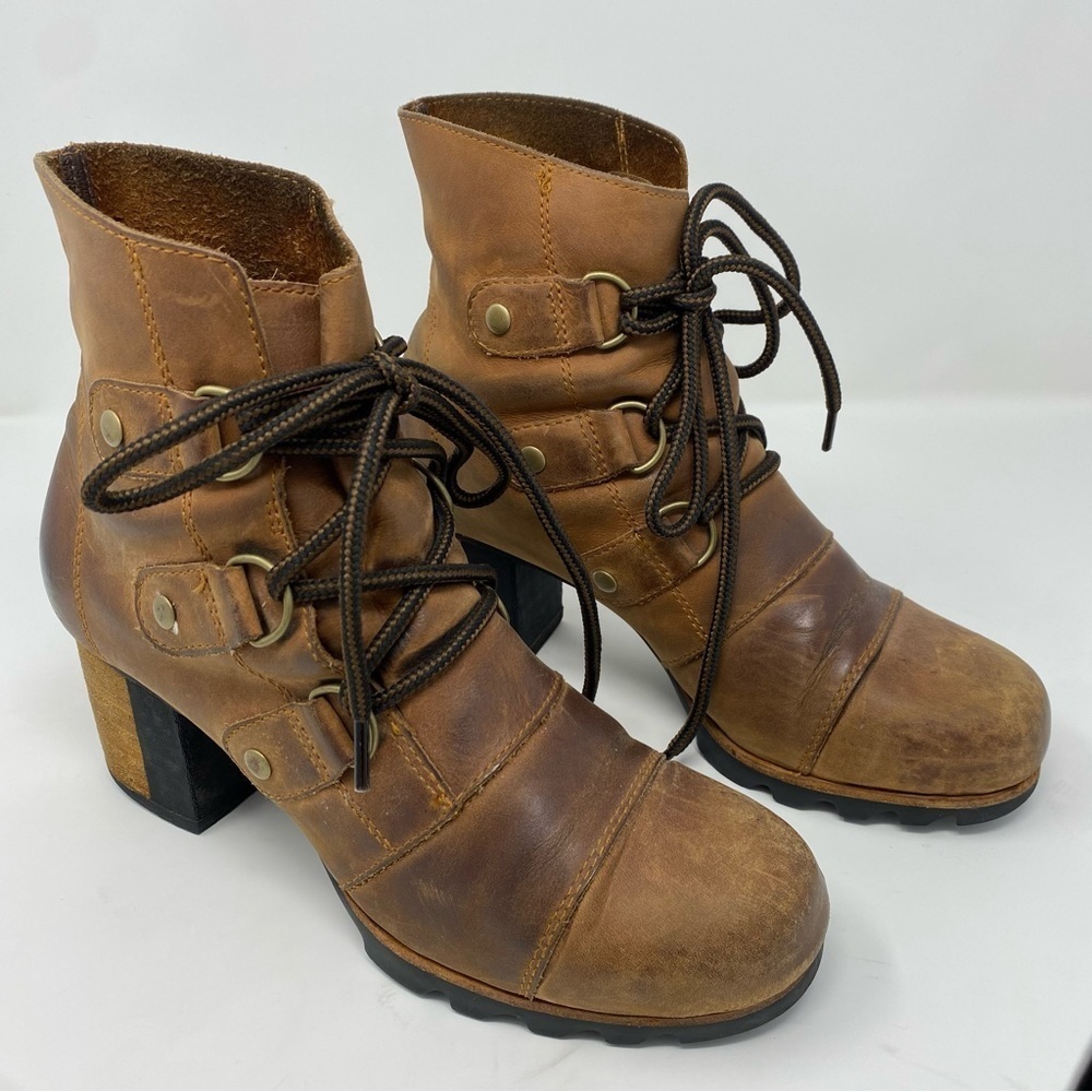Sorel‎ Addington Lace Up Waterproof Leather Moto Military Bootie size 9.5